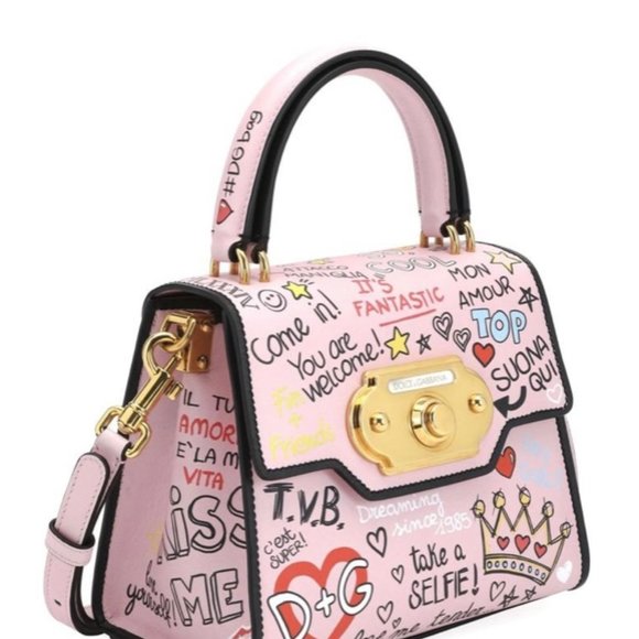 Authentic Dolce and Gabbana Mural Graffiti Amore Tote Shoulder WELCOME Mini Pink - Picture 6 of 6